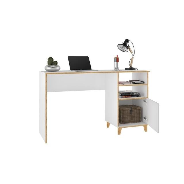 Minetta 2-Shelf White Mid Century Office Desk