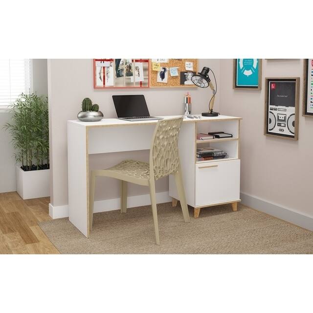 Minetta 2-Shelf White Mid Century Office Desk