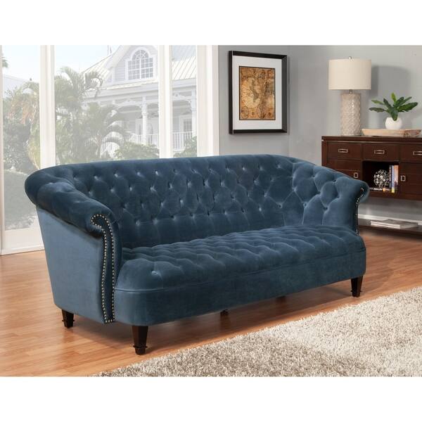 Hd Couture Cassini Blue Velvet And Wood Tufted Sofa Free