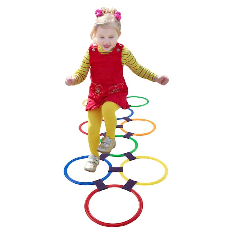 Hopscotch Ring Game-10 Multi-Colored Plastic Rings and 15 Connectors Hey! Play! - 11" Rings - 11" Rings