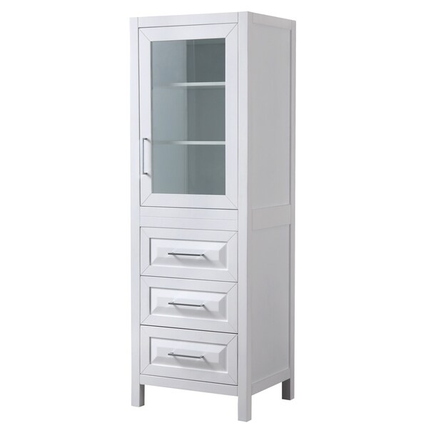 Daria Linen Tower in White with Cabinet Storage and 3 Drawers