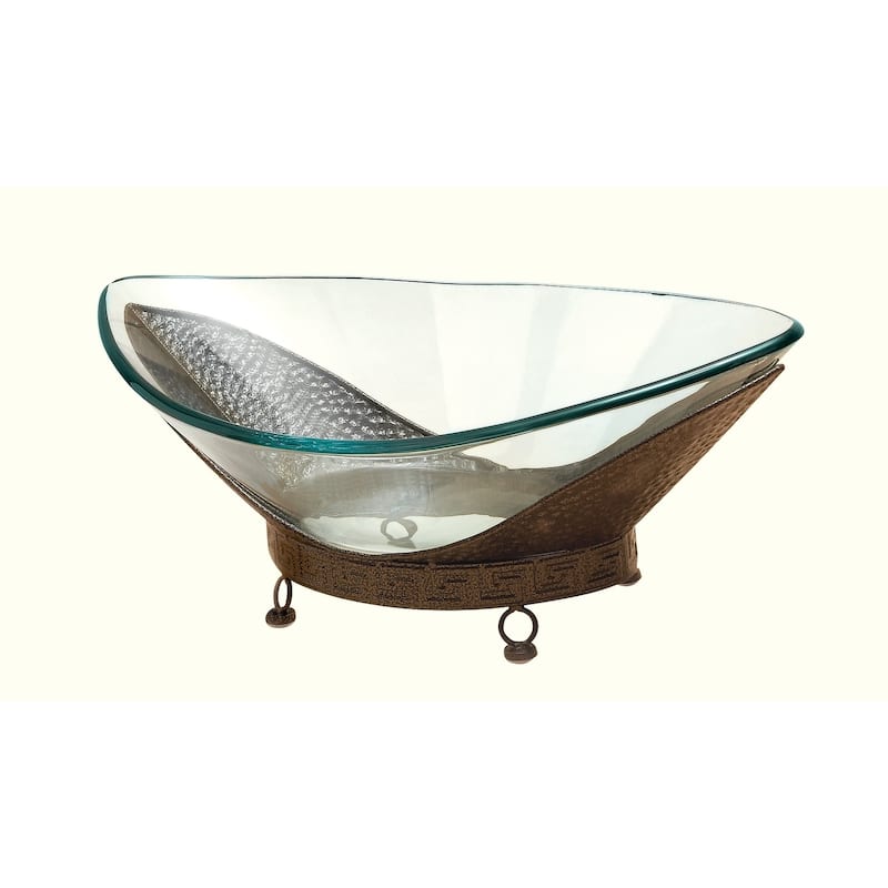 Clear Tempered Glass Kitchen Serving Bowl with Brown Metal Base