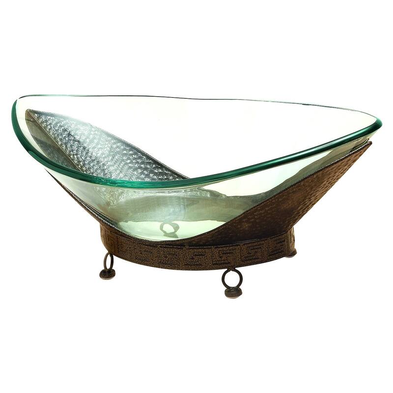 Clear Tempered Glass Kitchen Serving Bowl with Brown Metal Base