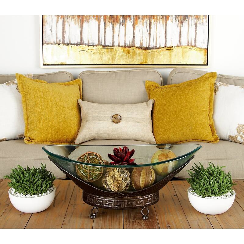 Clear Tempered Glass Kitchen Serving Bowl with Brown Metal Base