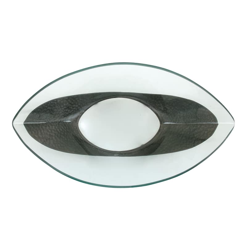 Clear Tempered Glass Kitchen Serving Bowl with Brown Metal Base