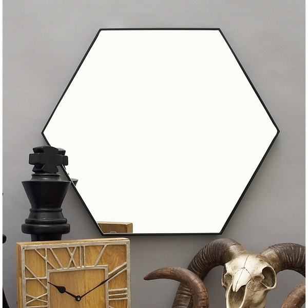 Contemporary Style Hexagon Wall Mirror with Black Frame 24" x 21"
