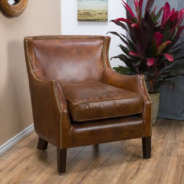 Shop Carbon Loft Linden Vintage Brown Leather Club Chair On Sale