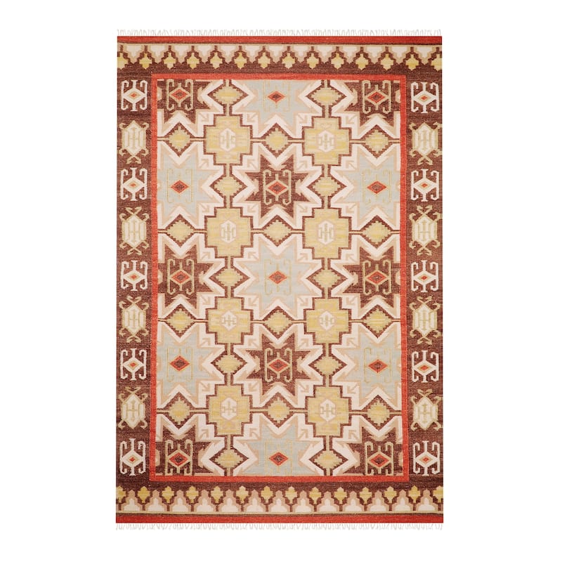 The Curated Nomad Valdivia Tan/ Red Aztec Area Rug - 8' x 11' - 8' x 11' - Clay