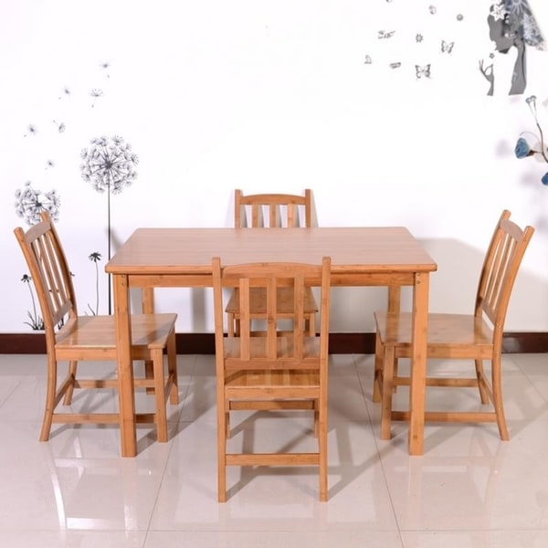 Shop 1.2m Concise Bamboo Dining Table with 4pcs Chairs Set ...