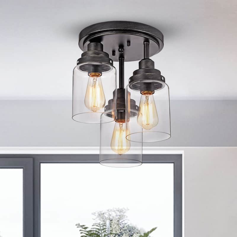 Belinda Flush Mount in Antique Black Finish with Clear Glass Shades
