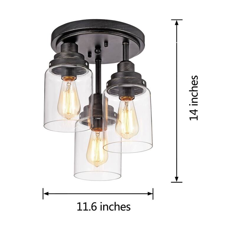 Belinda Flush Mount in Antique Black Finish with Clear Glass Shades