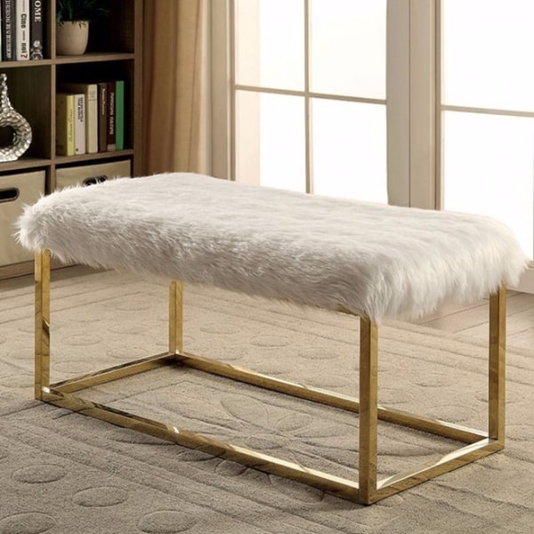 Shaggy Contemporary Large Bench, White & Gold