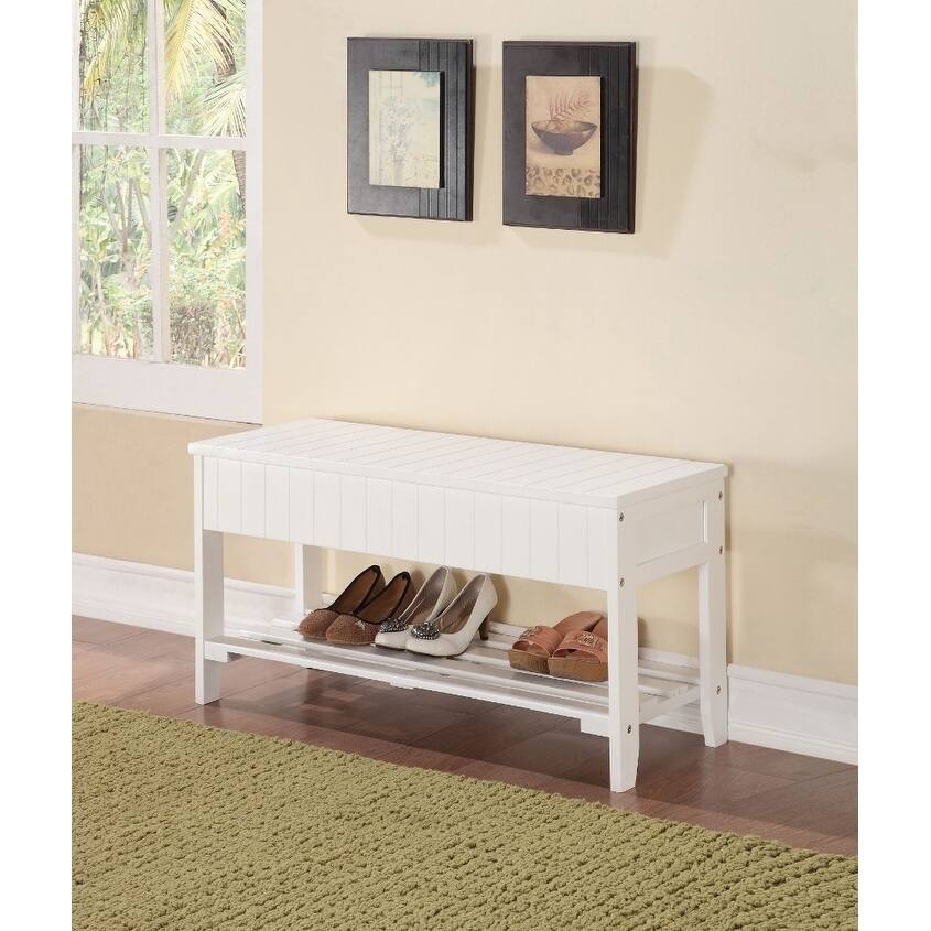 Rectangular Wooden Bench with Storage & 1 Shelf, White