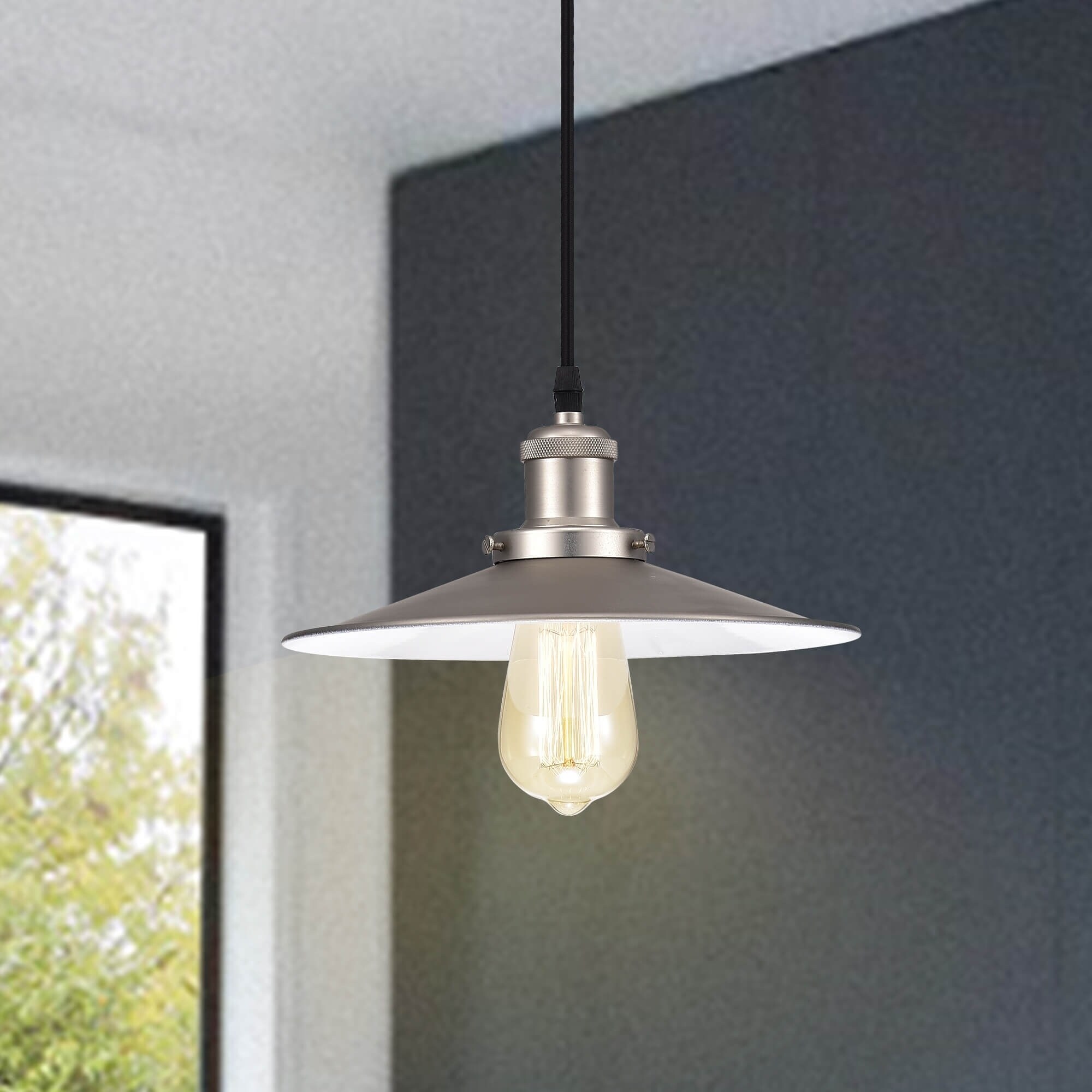 Anastasia Cone Shape Nickel Finish Iron Finish Industrial Pendant Chandelier - Chandeliers For Bedrooms by Overstock.com