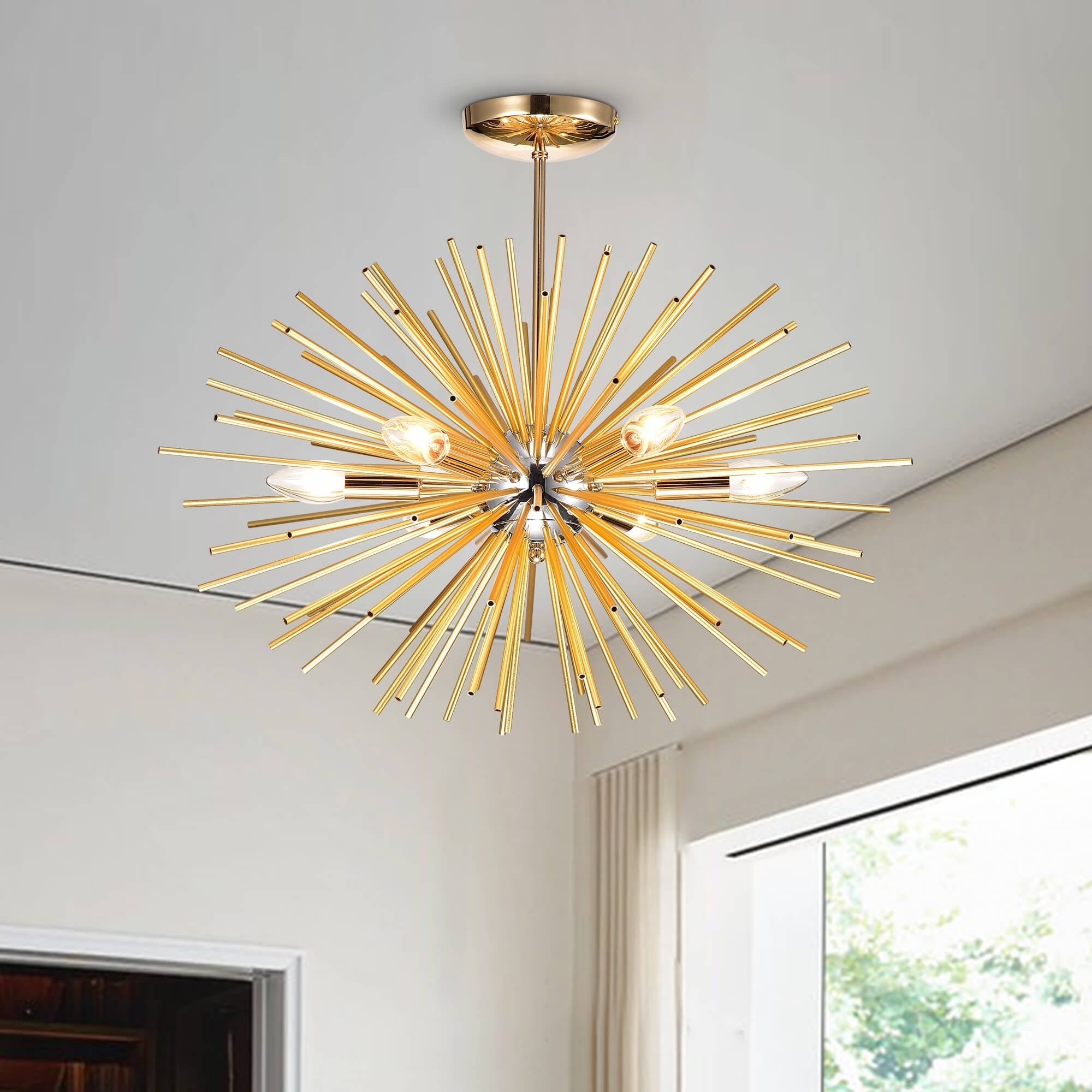 Lorena Sputnik Chrome and Champaign Gold Industrial Chandelier - Chandeliers For Bedrooms by Overstock.com