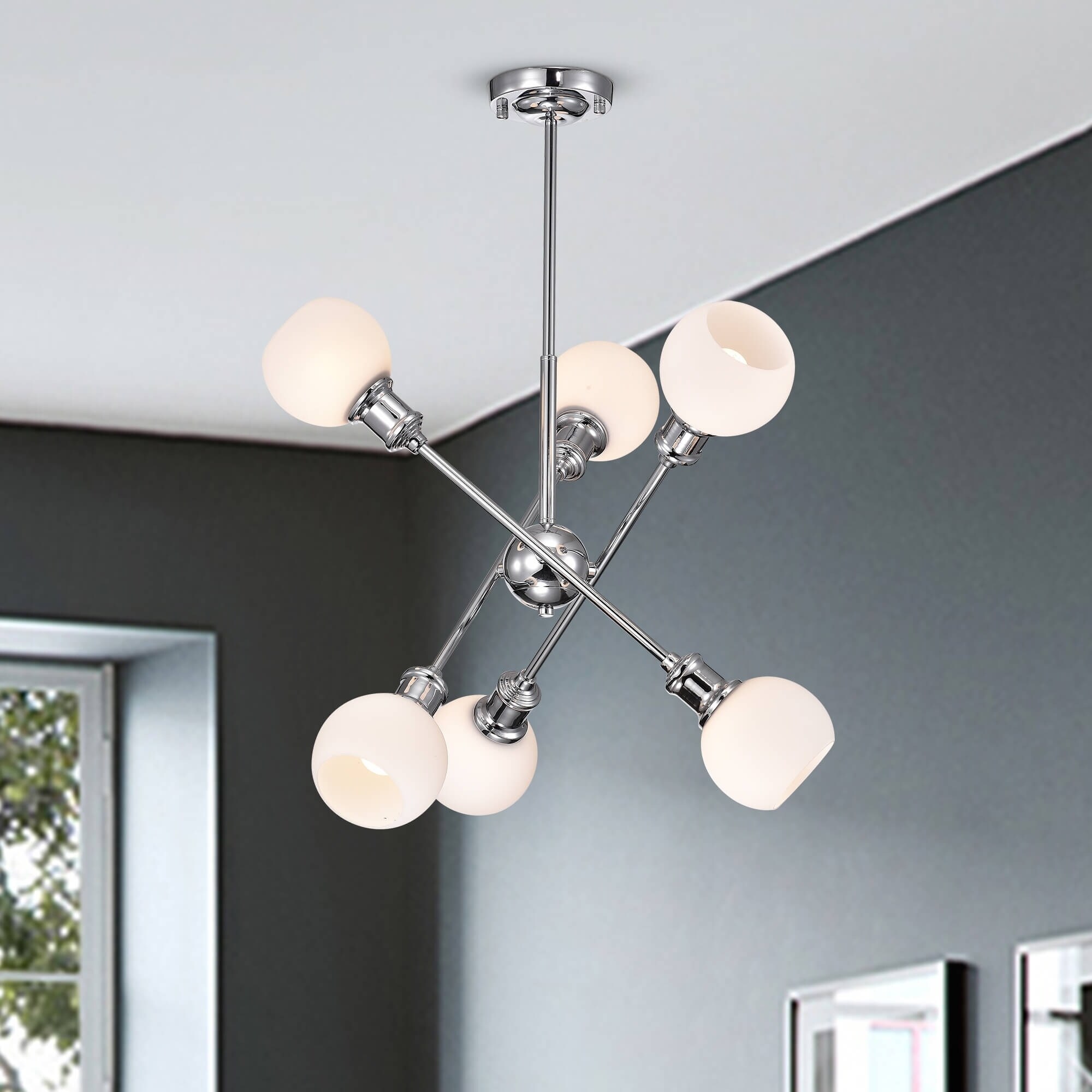 Lorena Sputnik Chrome Finish Frosted Glass Pendant Chandelier - Chandeliers For Bedrooms by Overstock.com
