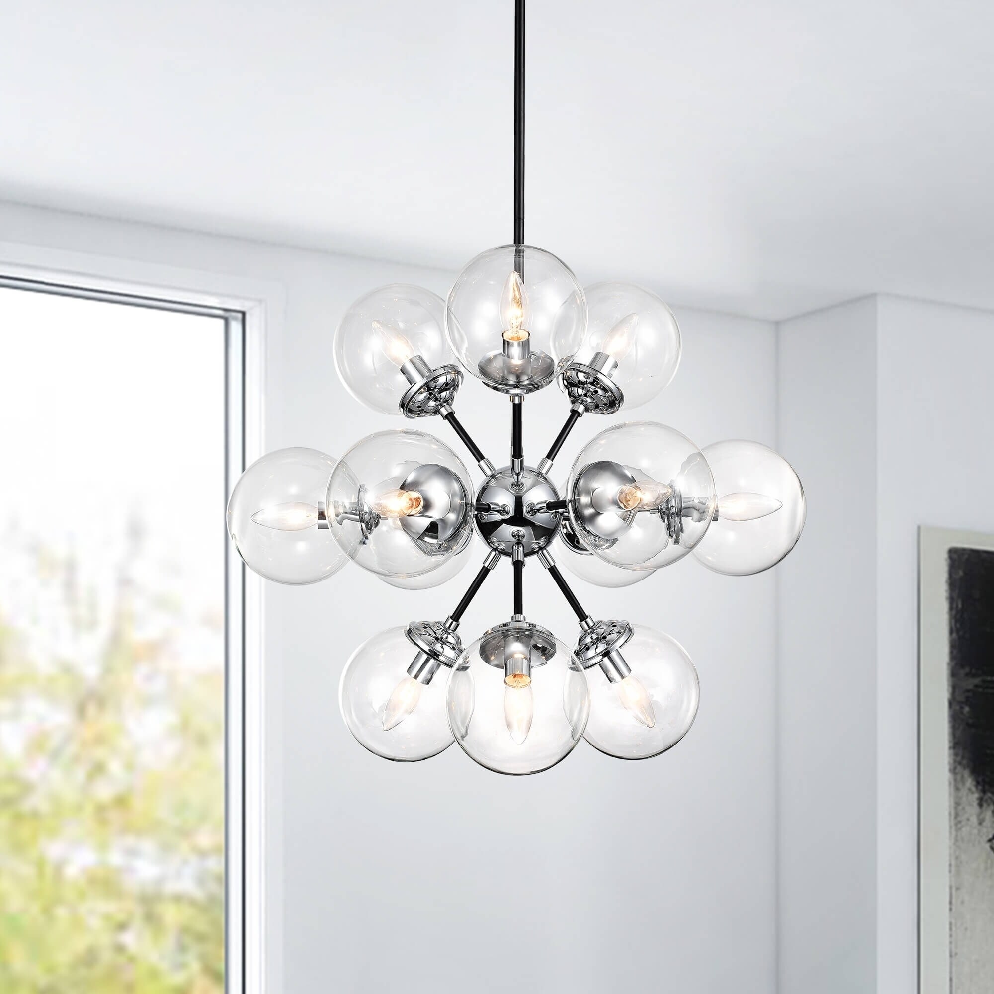Lorena Sputnik Chrome Finish Clear Glass Globe Industrial Pendant Chandelier - Chandeliers For Bedrooms by Overstock.com