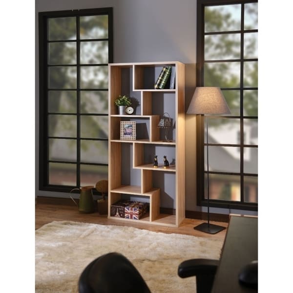 Weathered Oak Brown Wooden Cube Bookcase