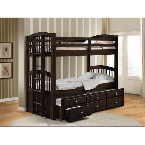 Wooden Twin/Twin Bunk Bed & Trundle with 3 Drawers, Brown