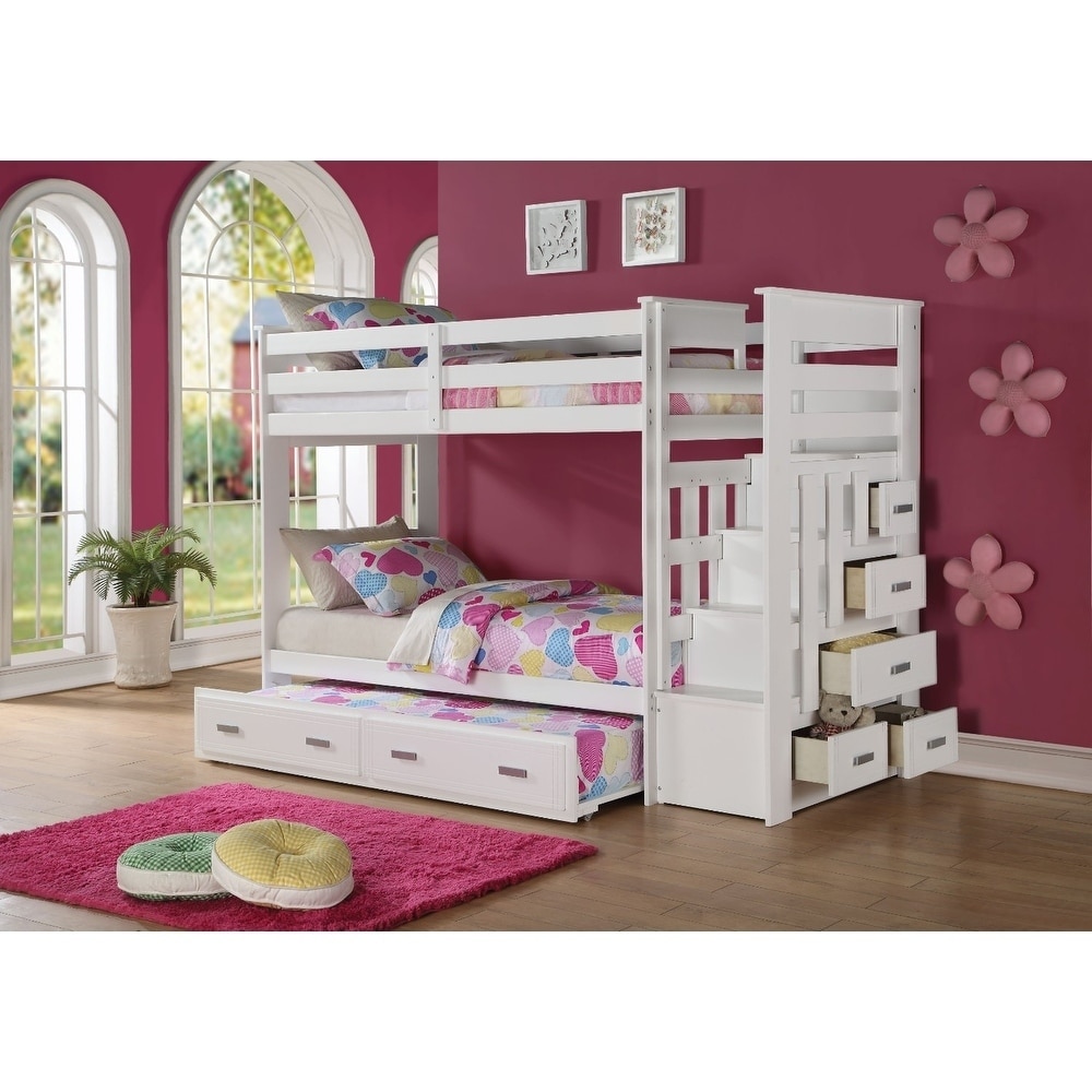 white twin bunk bed with trundle