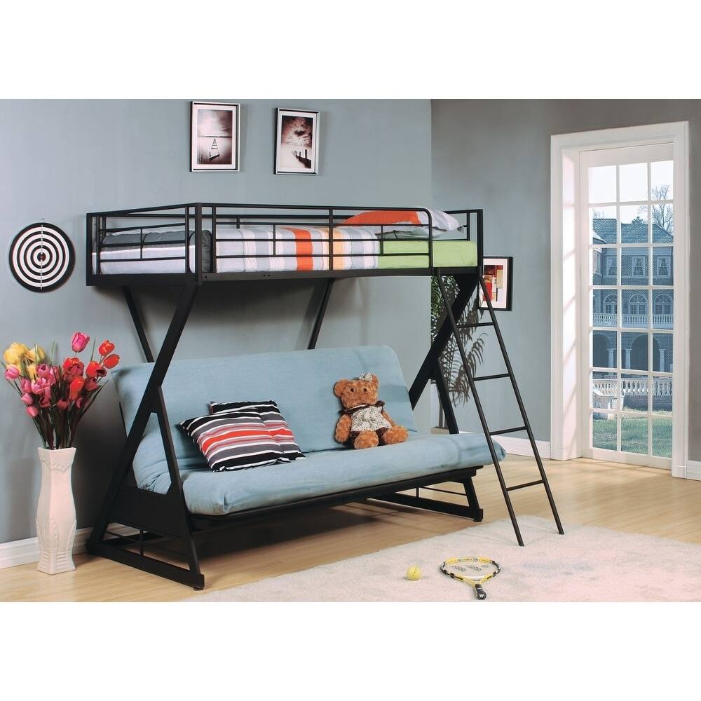 Metal Twin/Full/Futon Bunk Bed, Sandy Black