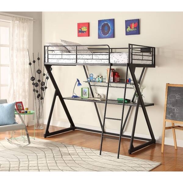 Shop Metal Twin Loft Bed With Desk Bookshelf Sandy Black