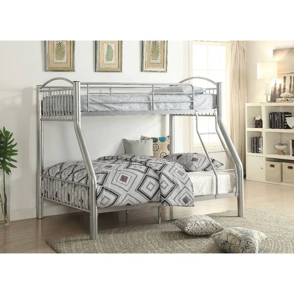 Metal Twin/Full Bunk Bed, Silver