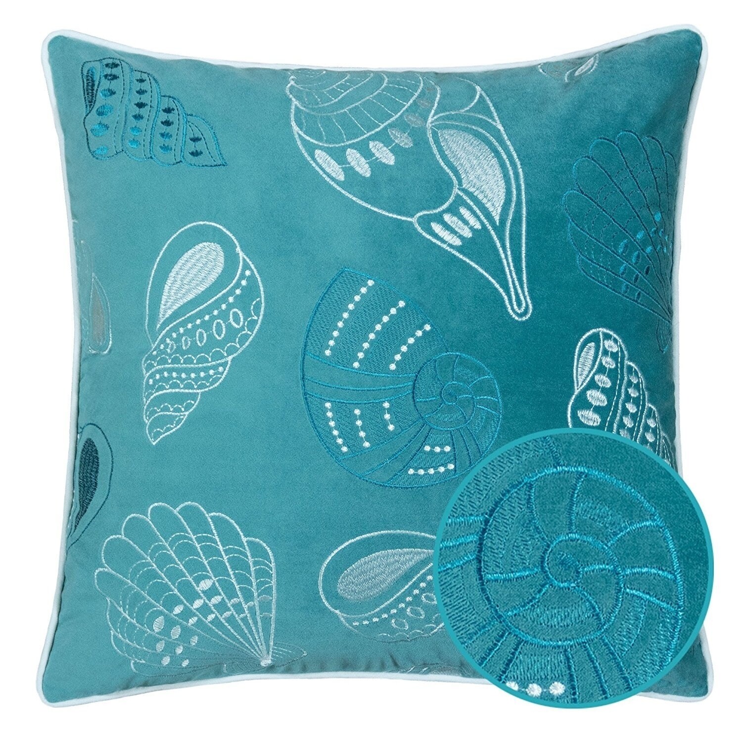 PILLOWS NAVY "COASTAL TREASURES" TUFTED INDOOR OUTDOOR PILLOW 18" SQUARE 