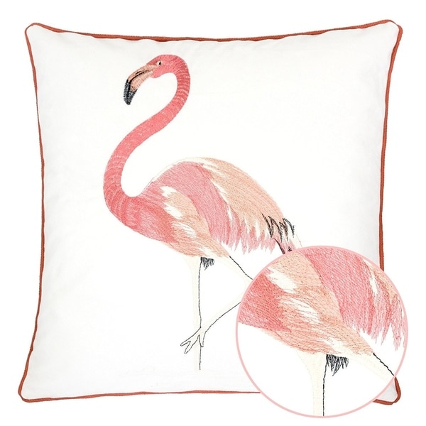 White Velvet Flamingo Throw Pillow Cover