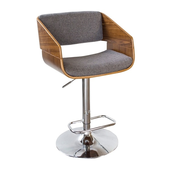 Offex Bent Wood Charcoal Fabric Adjustable Height Bar Stool
