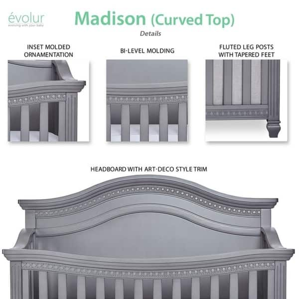 Shop Evolur Madison 5 In 1 Curved Top Convertible Crib Storm Grey