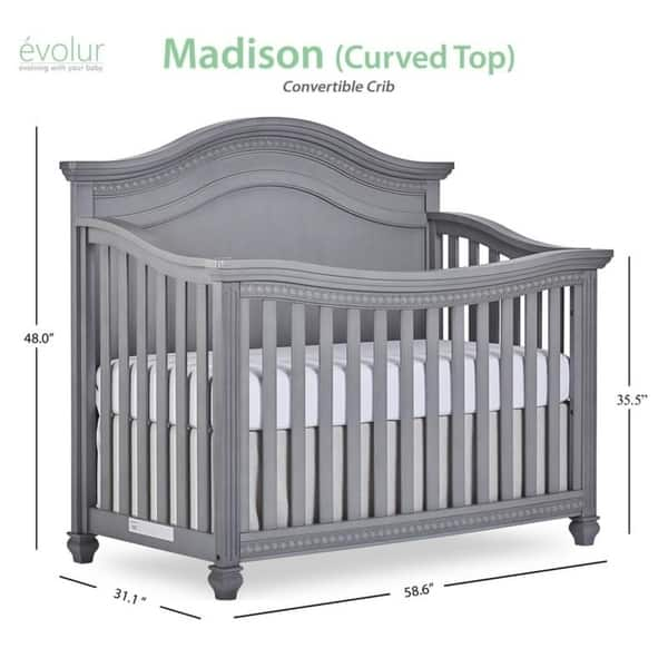 Shop Evolur Madison 5 In 1 Curved Top Convertible Crib Storm Grey