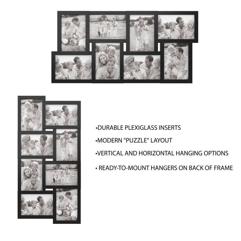 Collage Picture Frame with 8 Openings for 4x6 Photos- Lavish Home (Black)