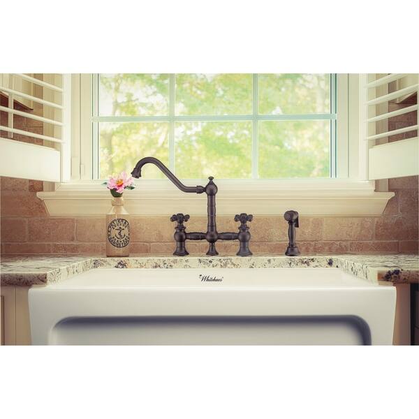 Vintage Iii Plus Bridge Faucet With Cross Handles And Side Sprayer Overstock 21448383