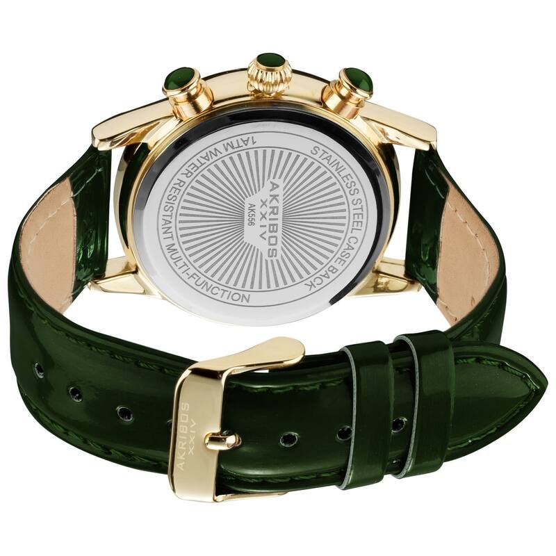 Akribos XXIV Ladies Sparkling Crystal Date Green Leather Strap Watch