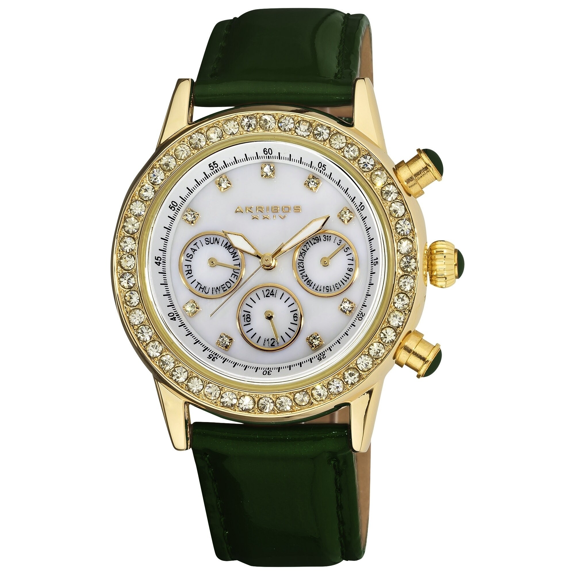 Akribos XXIV Ladies Sparkling Crystal Date Green Leather  display picture 1