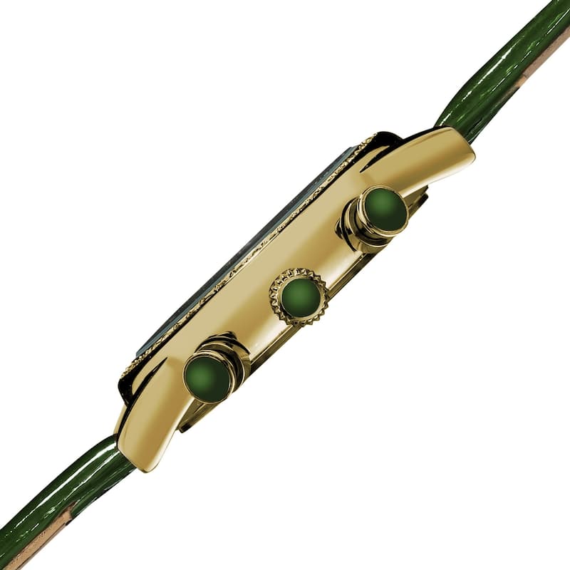 Akribos XXIV Ladies Sparkling Crystal Date Green Leather Strap Watch