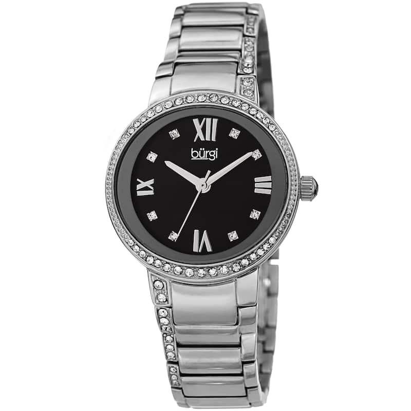 Burgi Ladies Swarovski Crystal Mother of Pearl Silver-tone Bracelet Watch