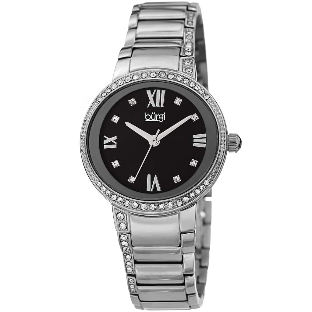 Burgi Ladies Swarovski Crystal Mother of Pearl Silver-tone Bracelet Watch