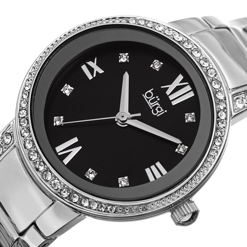 Burgi Ladies Swarovski Crystal Mother of Pearl Silver-tone Bracelet Watch