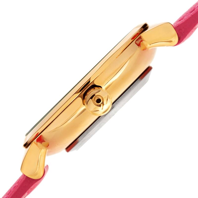 Burgi Ladies Sparkling Floral Hot Pink Leather Strap Watch