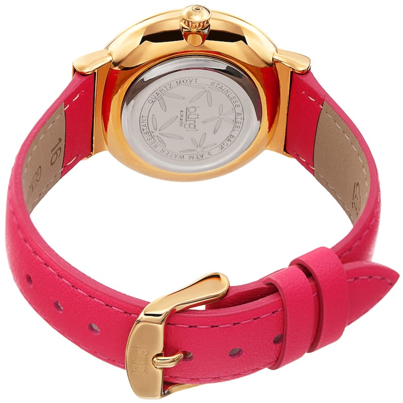 Burgi Ladies Sparkling Floral Hot Pink Leather Strap Watch