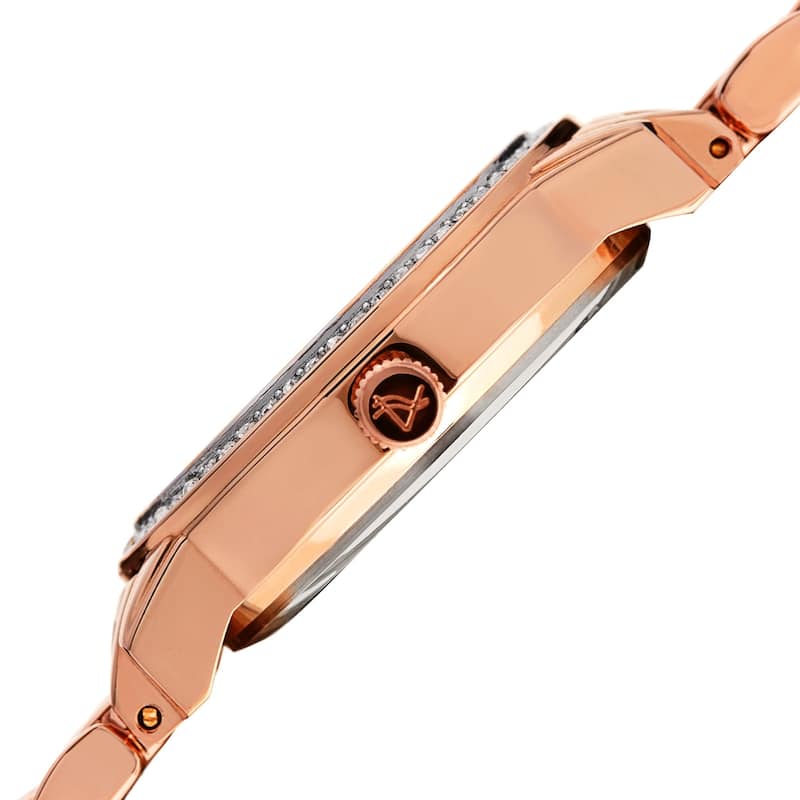 August Steiner Diamond Mother of Pearl Crystal Rose-tone Bracelet Watch