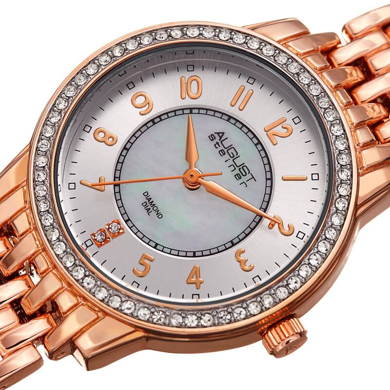 August Steiner Diamond Mother of Pearl Crystal Rose-tone Bracelet Watch
