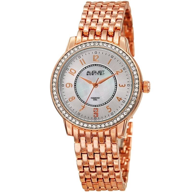 August Steiner Diamond Mother of Pearl Crystal Rose-tone Bracelet Watch