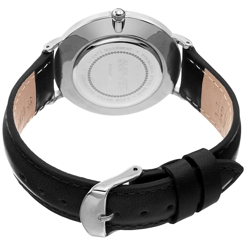 August Steiner Ladies Classic Boyfriend Style Black Leather Strap Watch