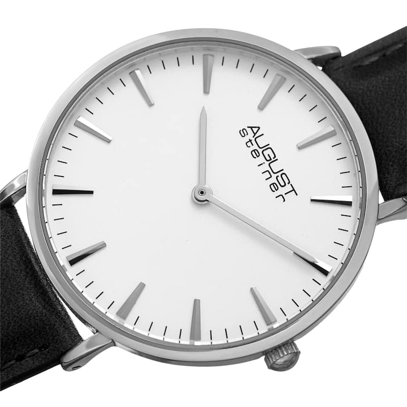 August Steiner Ladies Classic Boyfriend Style Black Leather Strap Watch