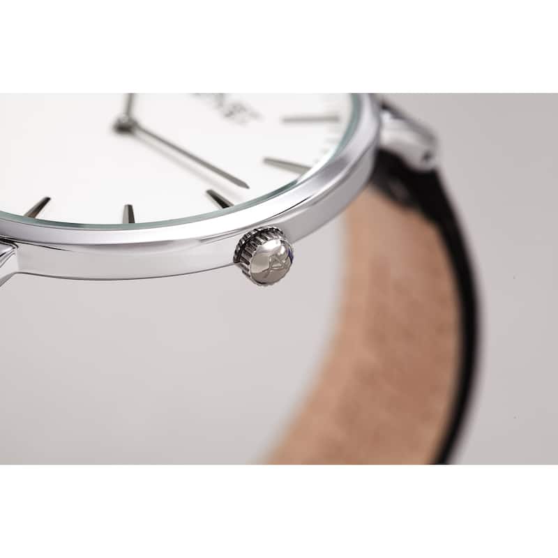 August Steiner Ladies Classic Boyfriend Style Black Leather Strap Watch