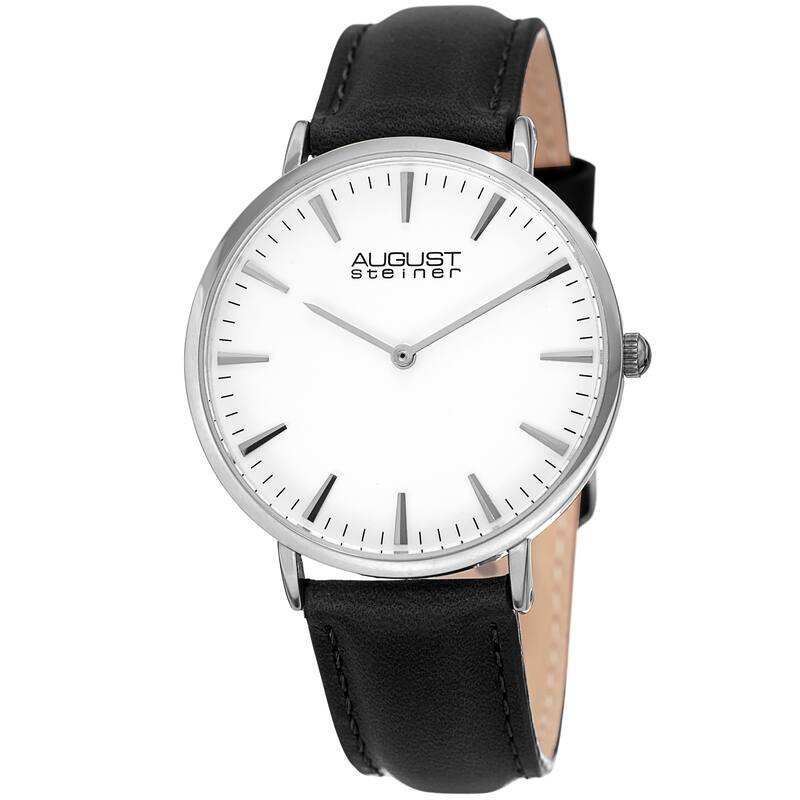 August Steiner Ladies Classic Boyfriend Style Black Leather Strap Watch