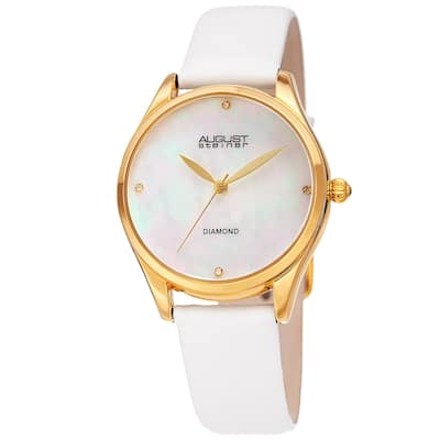 August Steiner Ladies Classic Diamond White Leather Strap Watch